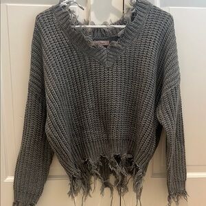 Love Tree Gray V-Neck Chunky Knit Sweater